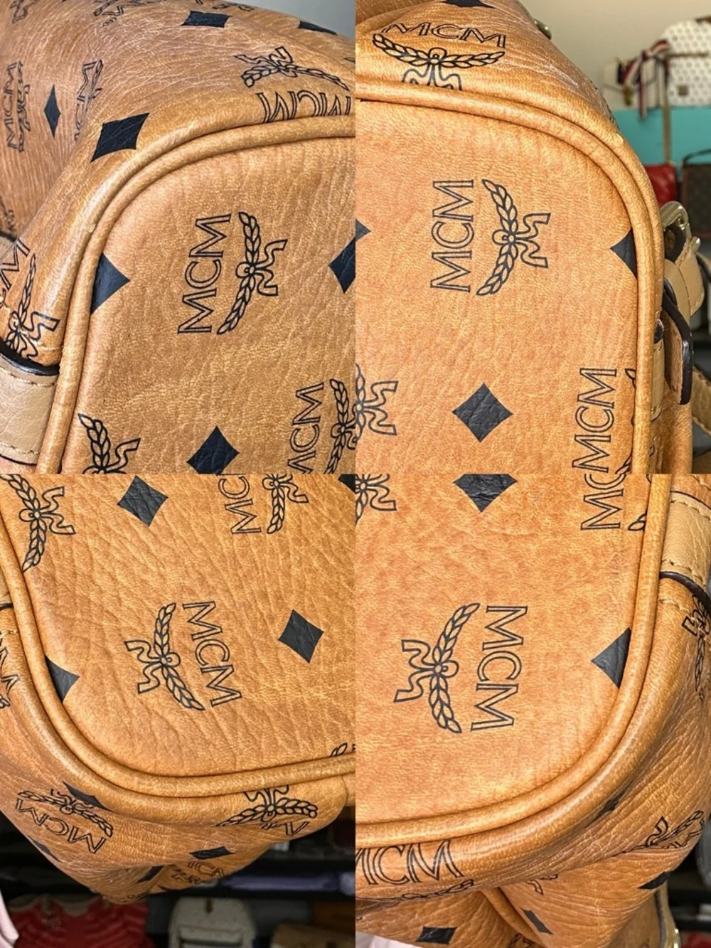 MCM Cognac Visetos Logo Buckle Tote with Gold Plate - Picture 8 of 14